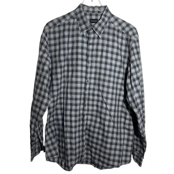 ERMENEGILDO ZEGNA mens Size XLButton Front Shirt Gray plaid check